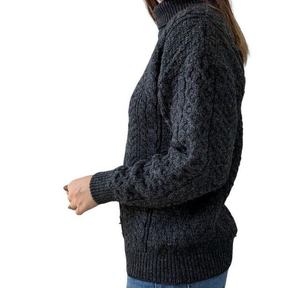 Vintage Carraig Donn Womens Gray 100% Wool Irish Fisherman Turtleneck Sweater M - Picture 9 of 10